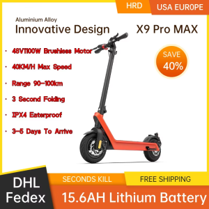 Scooter eléctrico para adultos X9 Scooter eléctrico de aleación de aluminio 1100W Potencia Batería Li-Ion 15.6Ah Autonomía 100km Scooter eléctrico de movilidad todoterreno para adultos(entrega en 3 días)