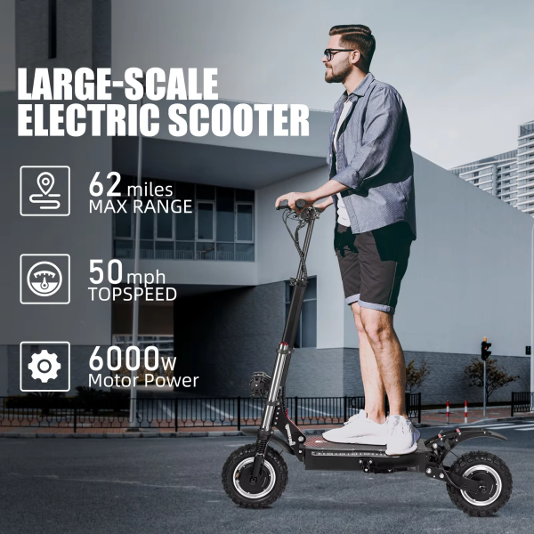 J30 MAX Foldable Adult Electric Scooter with 6000W Power 11-Inch Tires 200KG Capacity and 100KM Range(3-day delivery) - Imagen 2